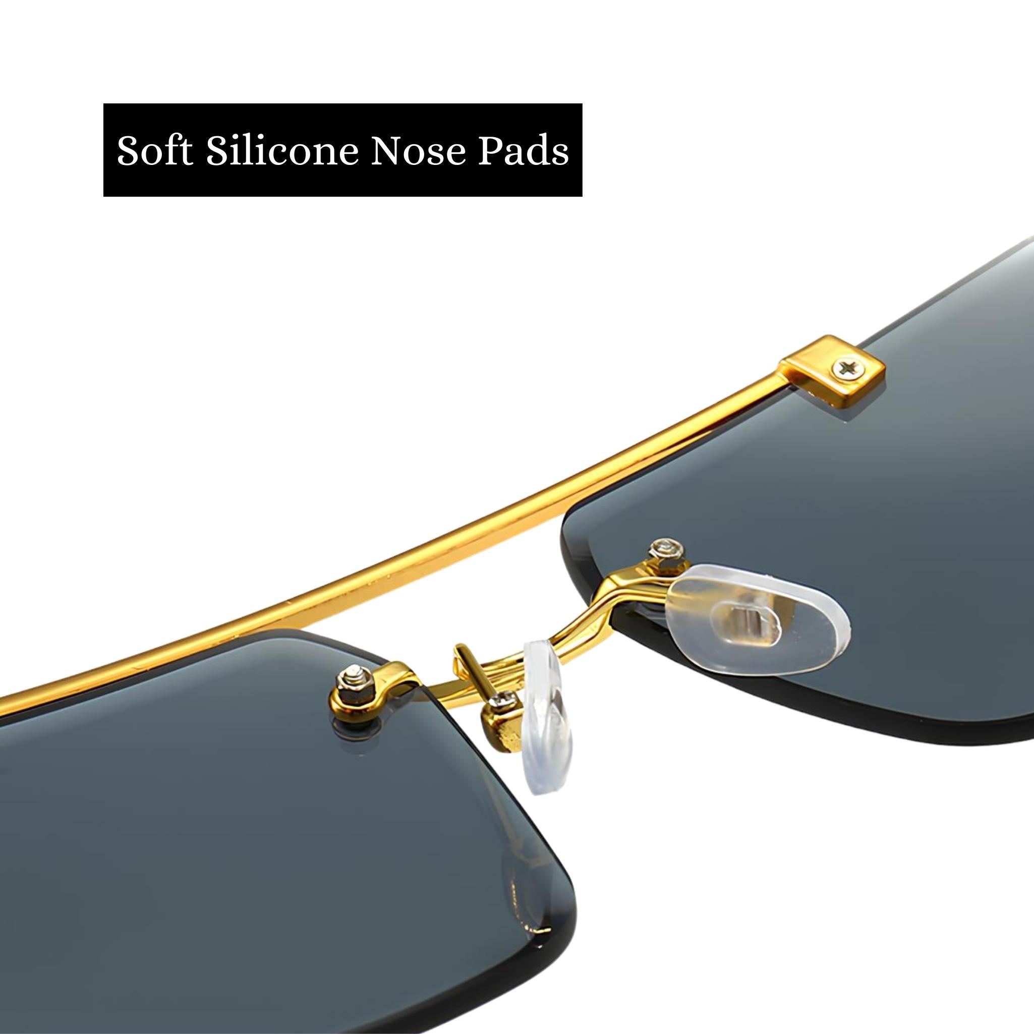 HautRim Series Rimless Square Unisex Sunglasses - Gold Frame Black Lenses HautRim Series Rimless Square Unisex Sunglasses - Gold Frame Black Lenses