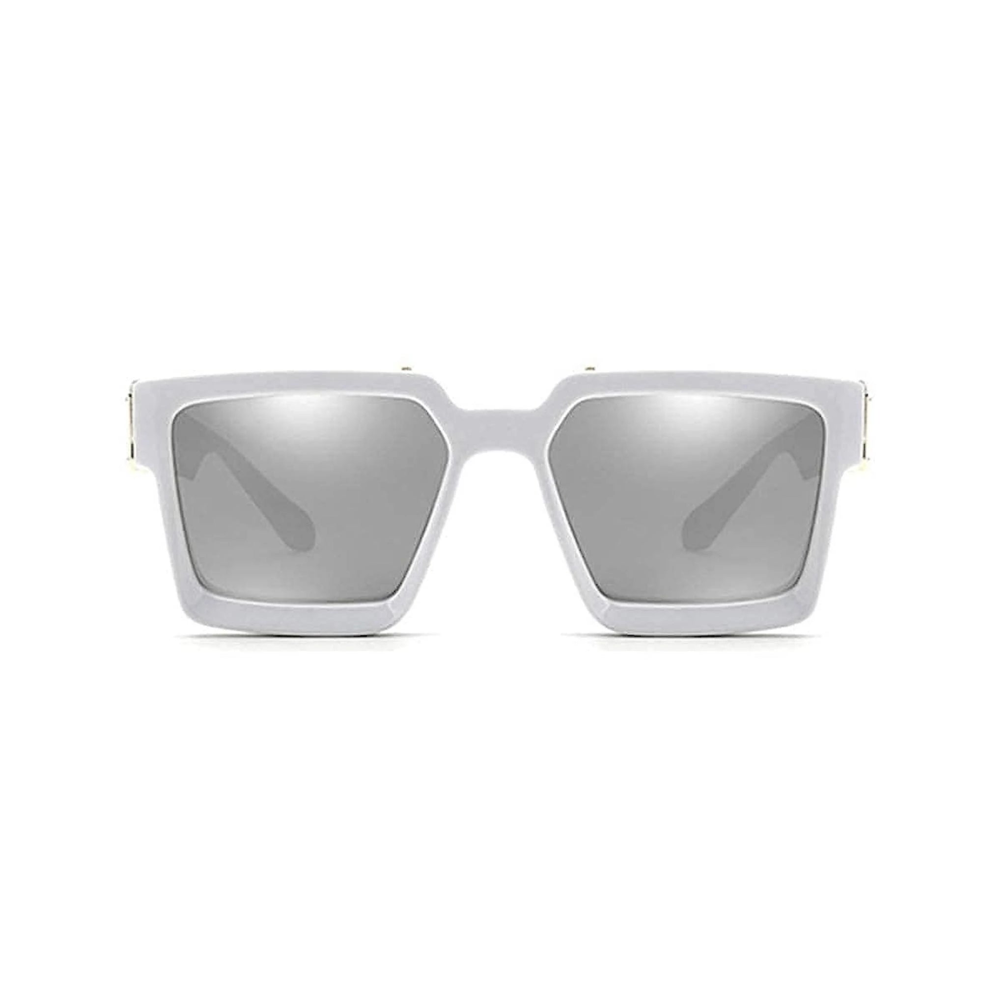 Monster Series UV Protected Square Sunglasses - White Frame Silver Mirrored Lens Monster Series UV Protected Square Sunglasses - White Frame Silver Mirrored Lens