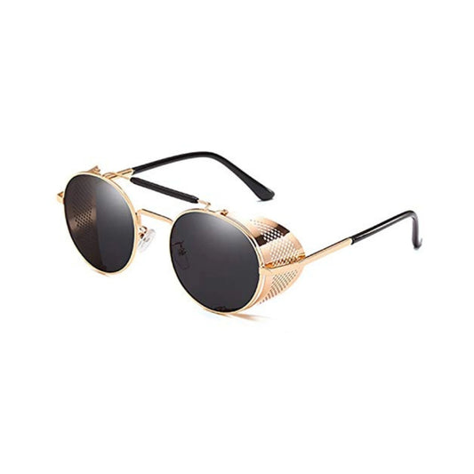 DISC Series Steampunk Side Shield Round Sunglasses - Gold Black
