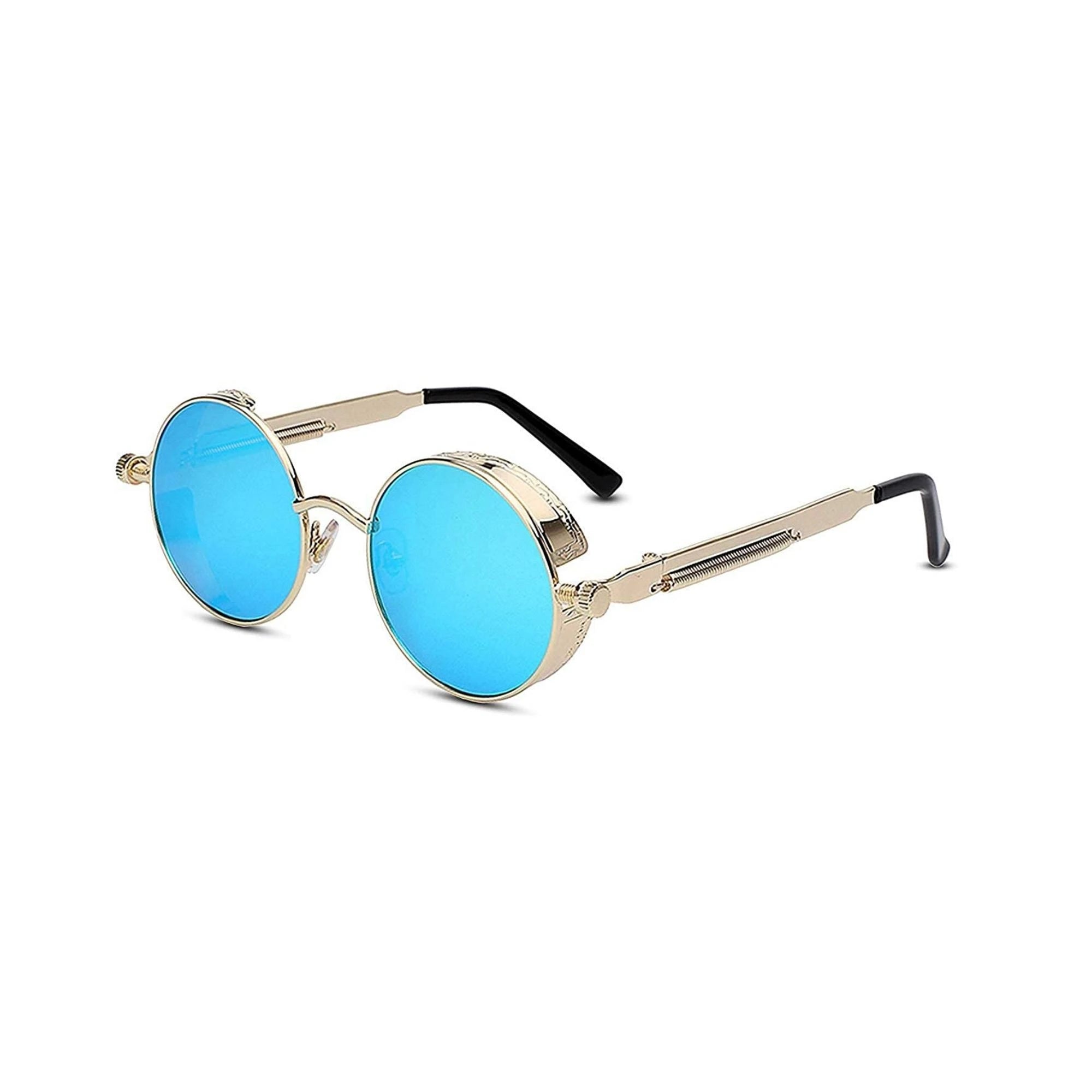 DISC Series Round Steampunk Sunglasses - Gold Frame Blue Mirrored Lens DISC Series Round Steampunk Sunglasses - Gold Frame Blue Mirrored Lens