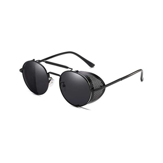 DISC Series Steampunk Side Shield Round Sunglasses - Black