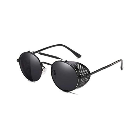 DISC Series Steampunk Side Shield Round Sunglasses - Black