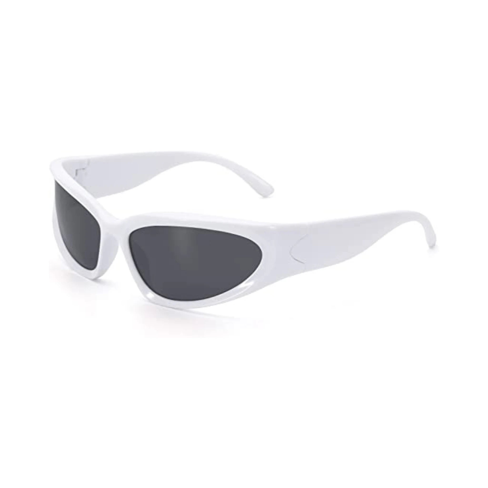 Futuristic Series Y2K Wraparound Sunglasses - White Frame Grey Lenses Futuristic Series Y2K Wraparound Sunglasses - White Frame Grey Lenses