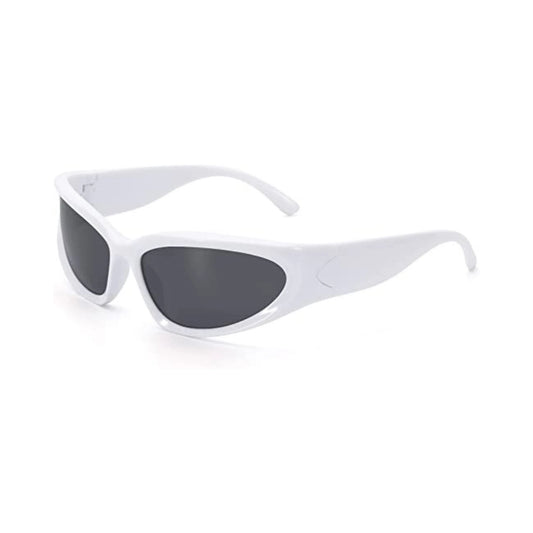 Futuristic Series Y2K Wraparound Sunglasses - White Frame Grey Lenses
