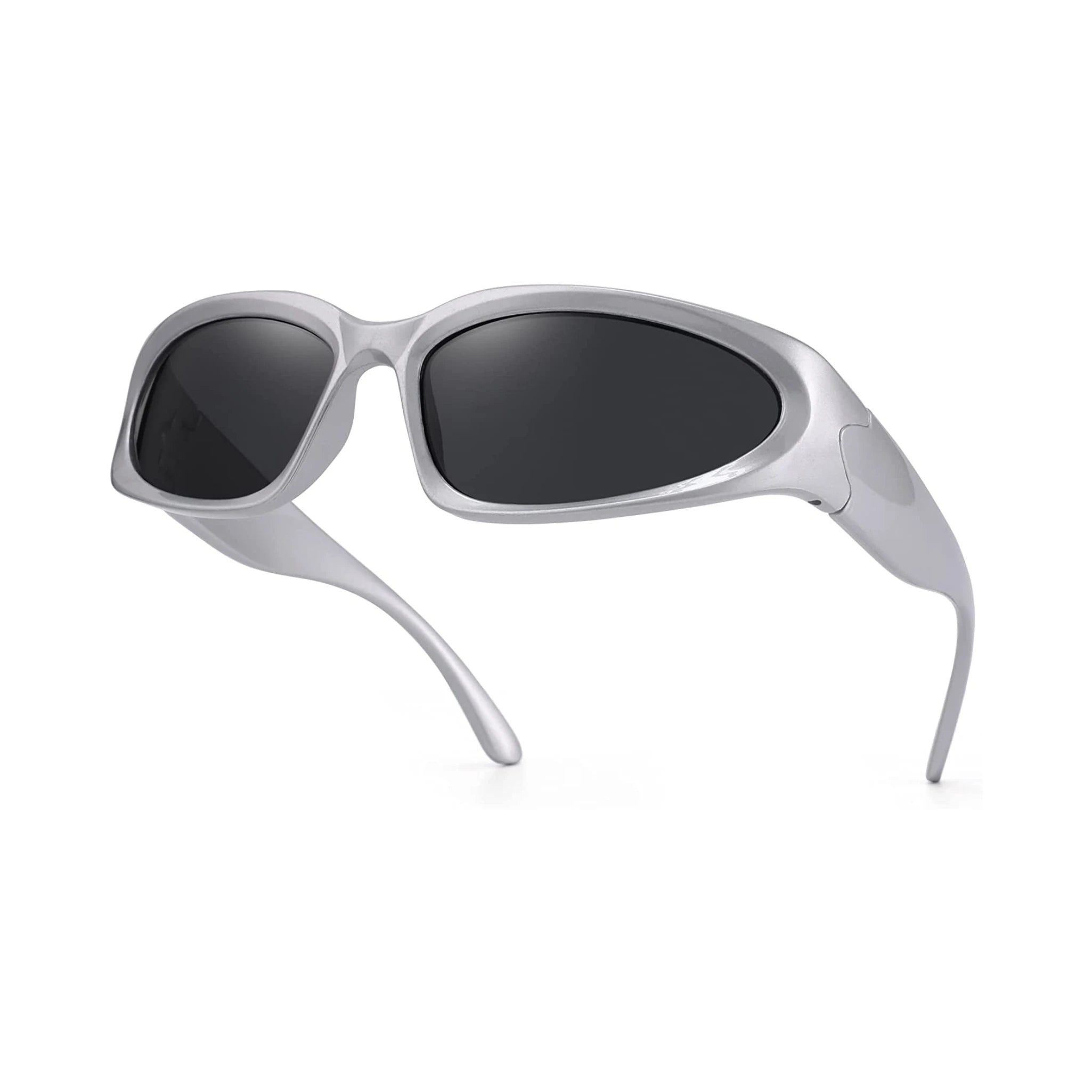 Futuristic Series Y2K Wraparound Sunglasses - Silver Frame Grey Lenses Futuristic Series Y2K Wraparound Sunglasses - Silver Frame Grey Lenses