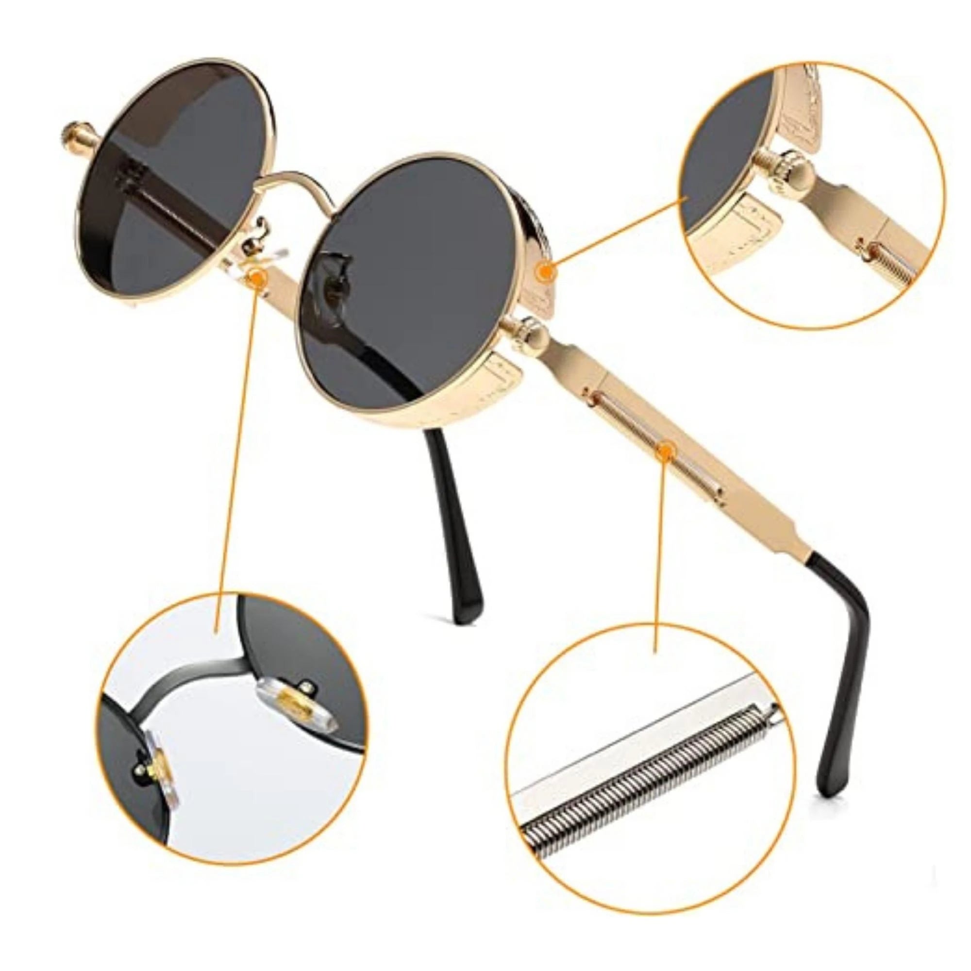 DISC Series Round Steampunk Sunglasses - Gold Black DISC Series Round Steampunk Sunglasses - Gold Black