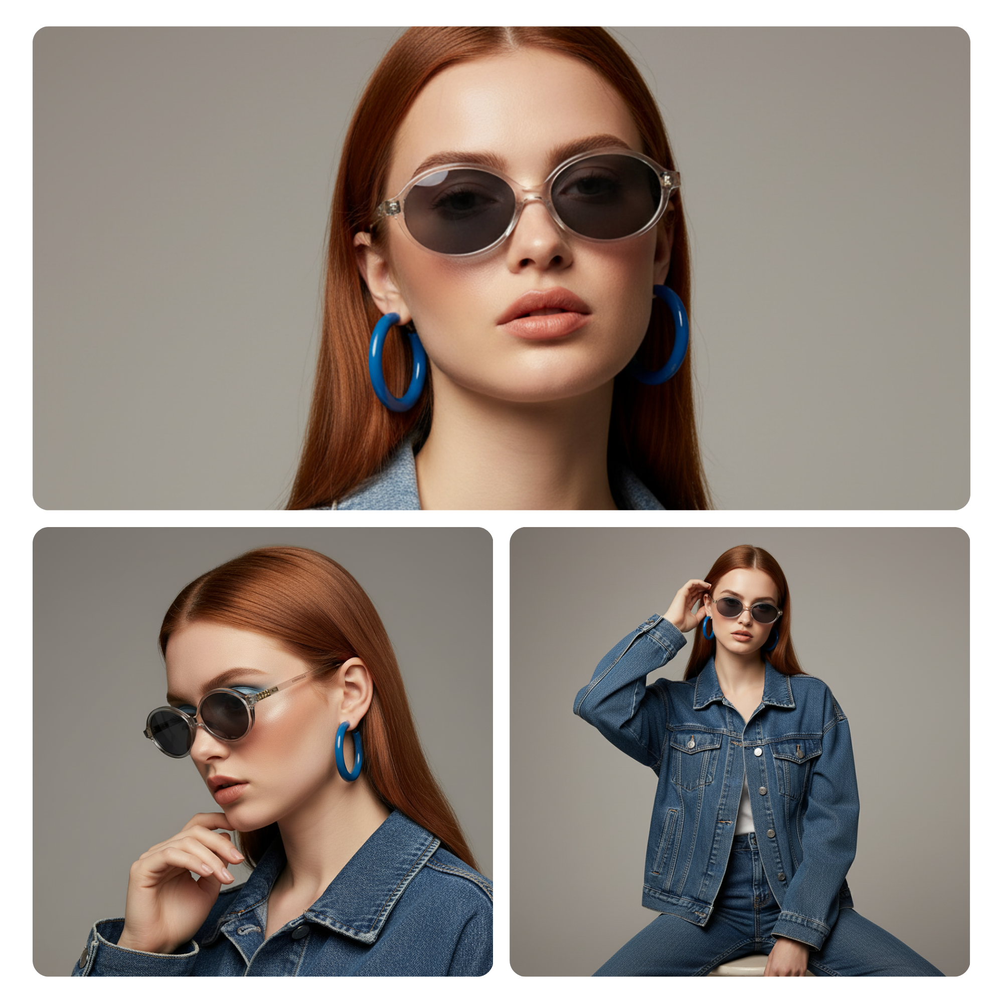 essntl series Retro Vintage 90s Oval Sunglasses For Men & Women - Transparent Grey Frame Grey Lenses essntl series Retro Vintage 90s Oval Sunglasses For Men & Women - Transparent Grey Frame Grey Lenses