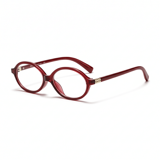 essntl series Retro Vintage 90s Oval Computer Glasses For Women - Wine Red