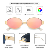 essntl Series Retro Oval Sunglasses For Women & Men - Gold Frame Pink Mirrored essntl Series Retro Oval Sunglasses For Women & Men - Gold Frame Pink Mirrored