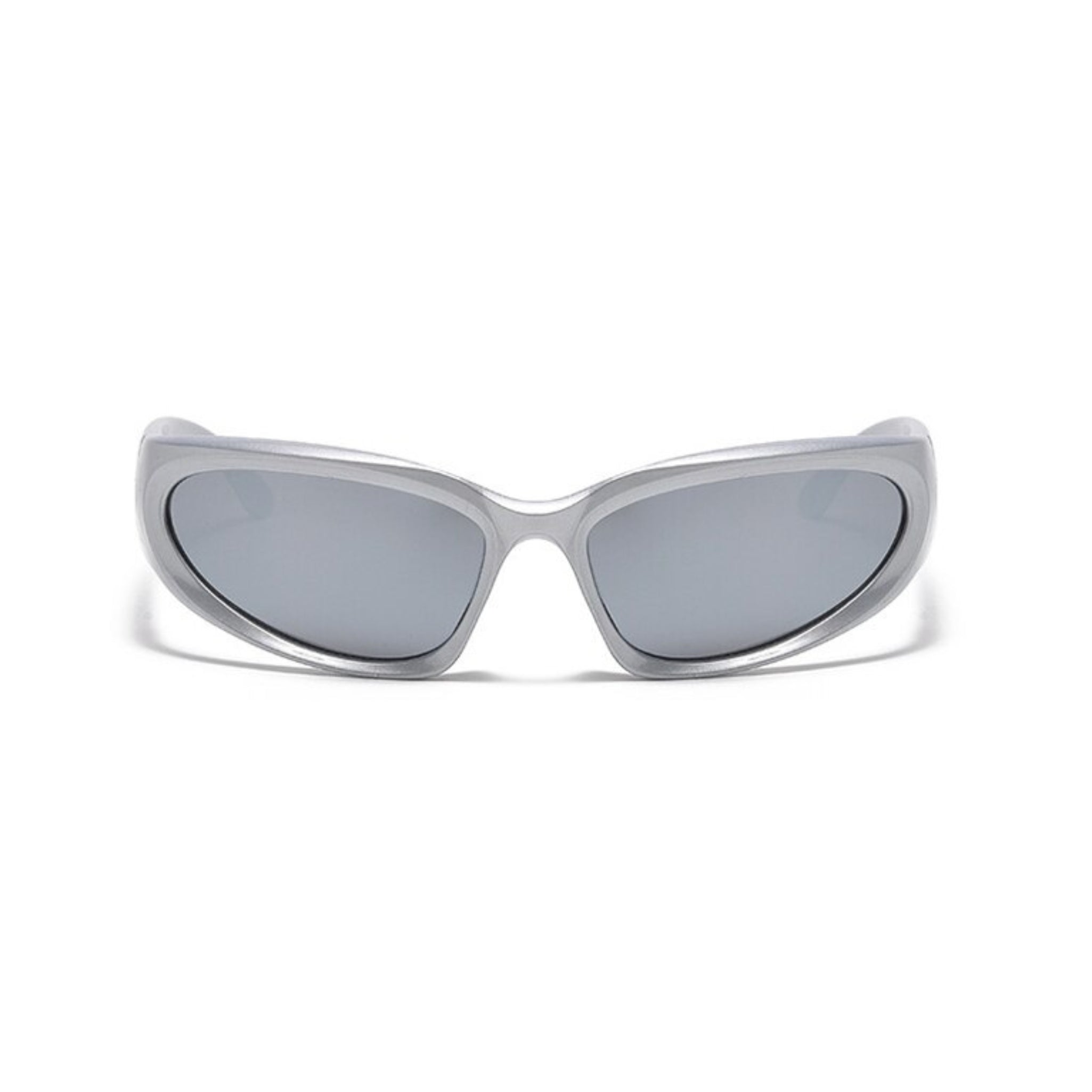 Futuristic Series Y2K Wraparound Sunglasses Silver Frame Silver Mirrored Lenses