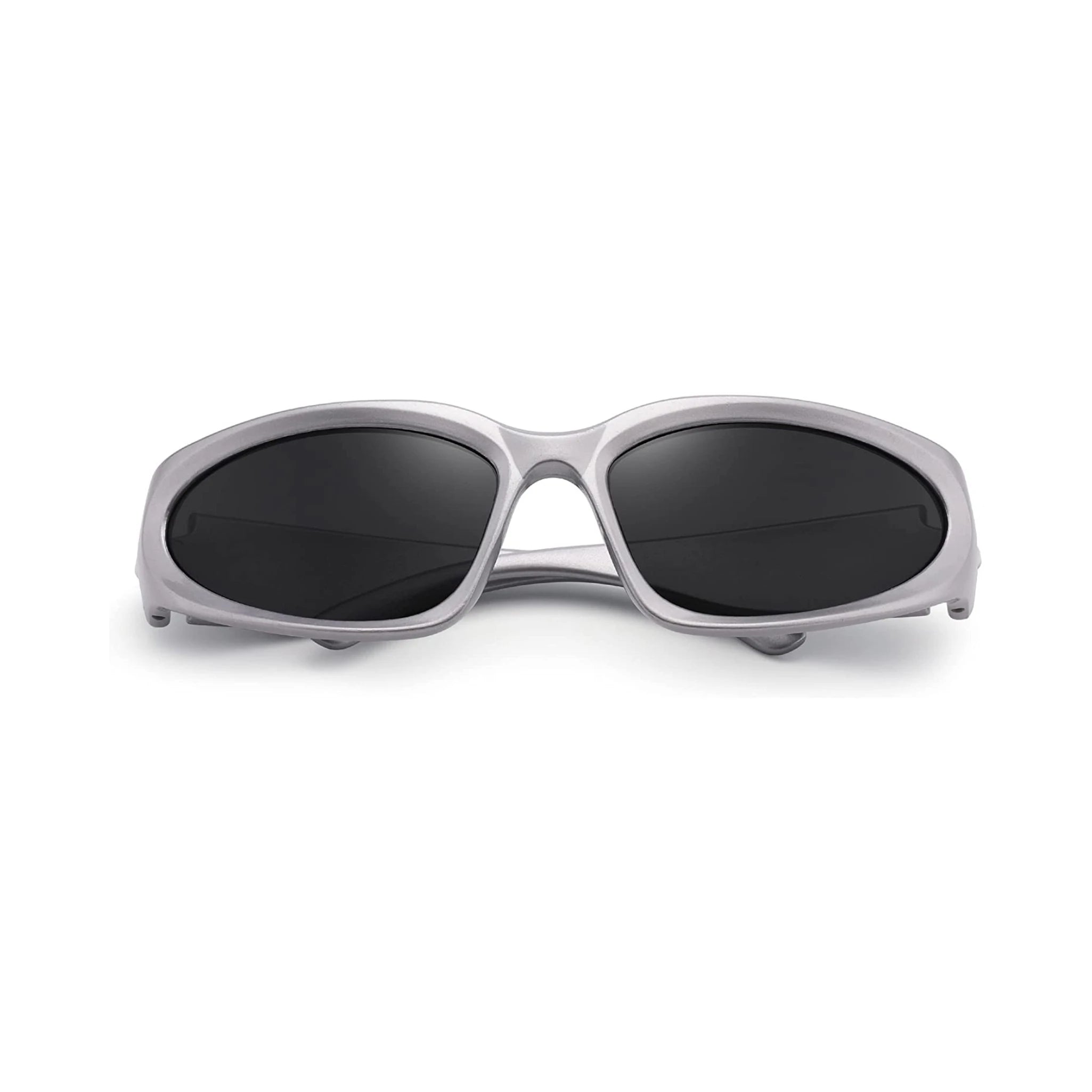Futuristic Series Y2K Wraparound Sunglasses - Silver Frame Grey Lenses Futuristic Series Y2K Wraparound Sunglasses - Silver Frame Grey Lenses