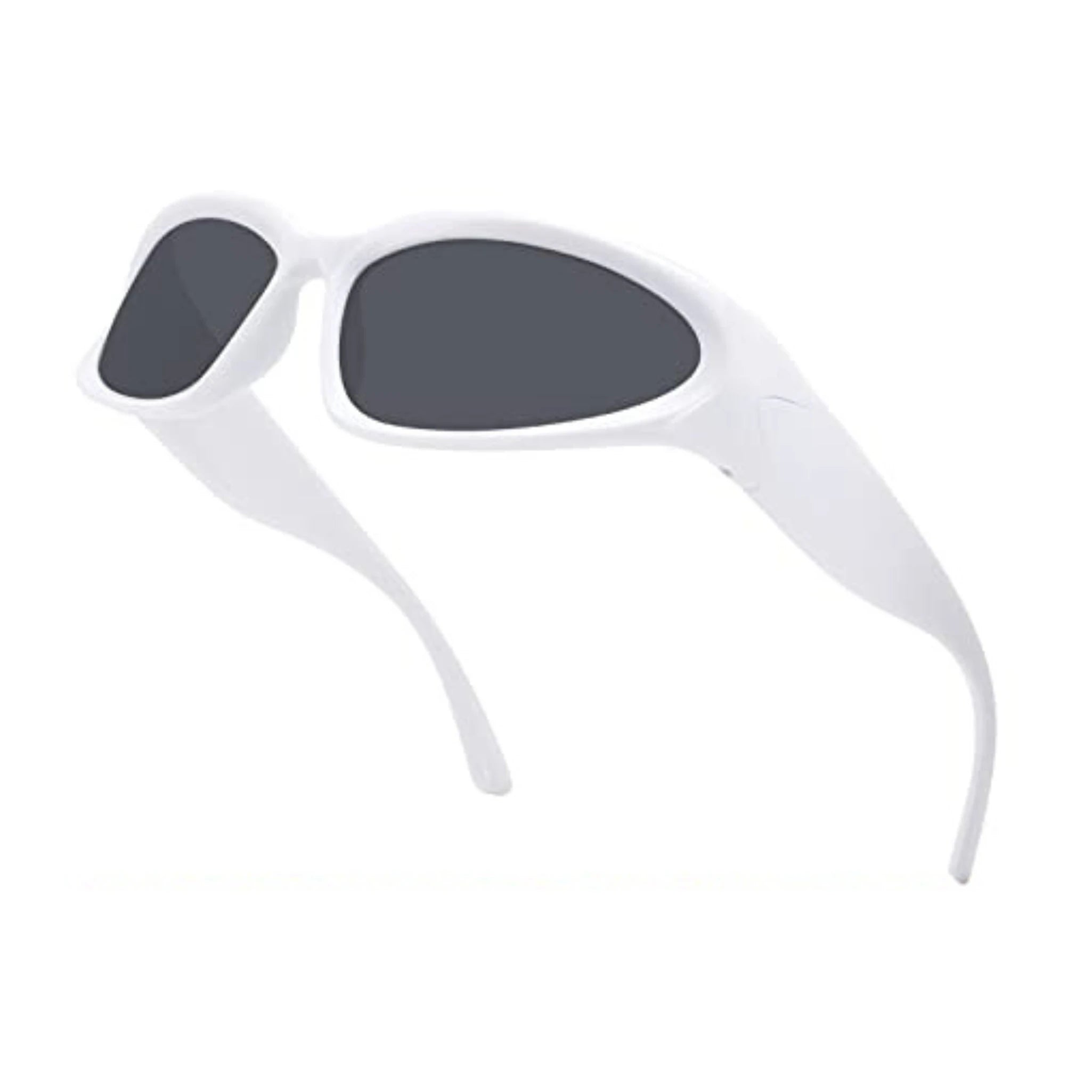 Futuristic Series Y2K Wraparound Sunglasses - White Frame Grey Lenses Futuristic Series Y2K Wraparound Sunglasses - White Frame Grey Lenses