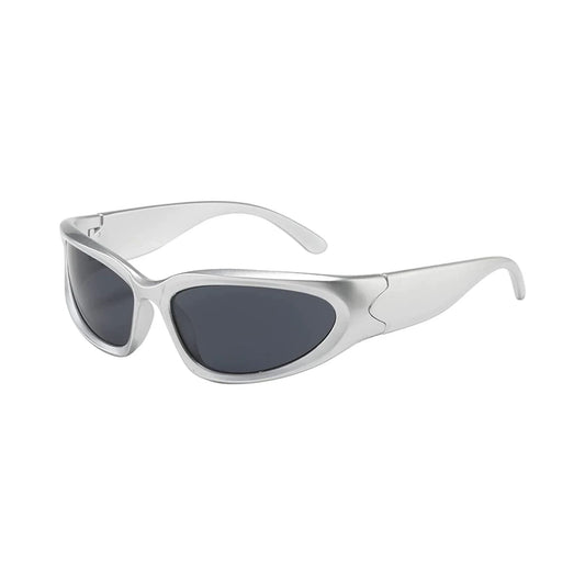 Futuristic Series Y2K Wraparound Sunglasses - Silver Frame Grey Lenses