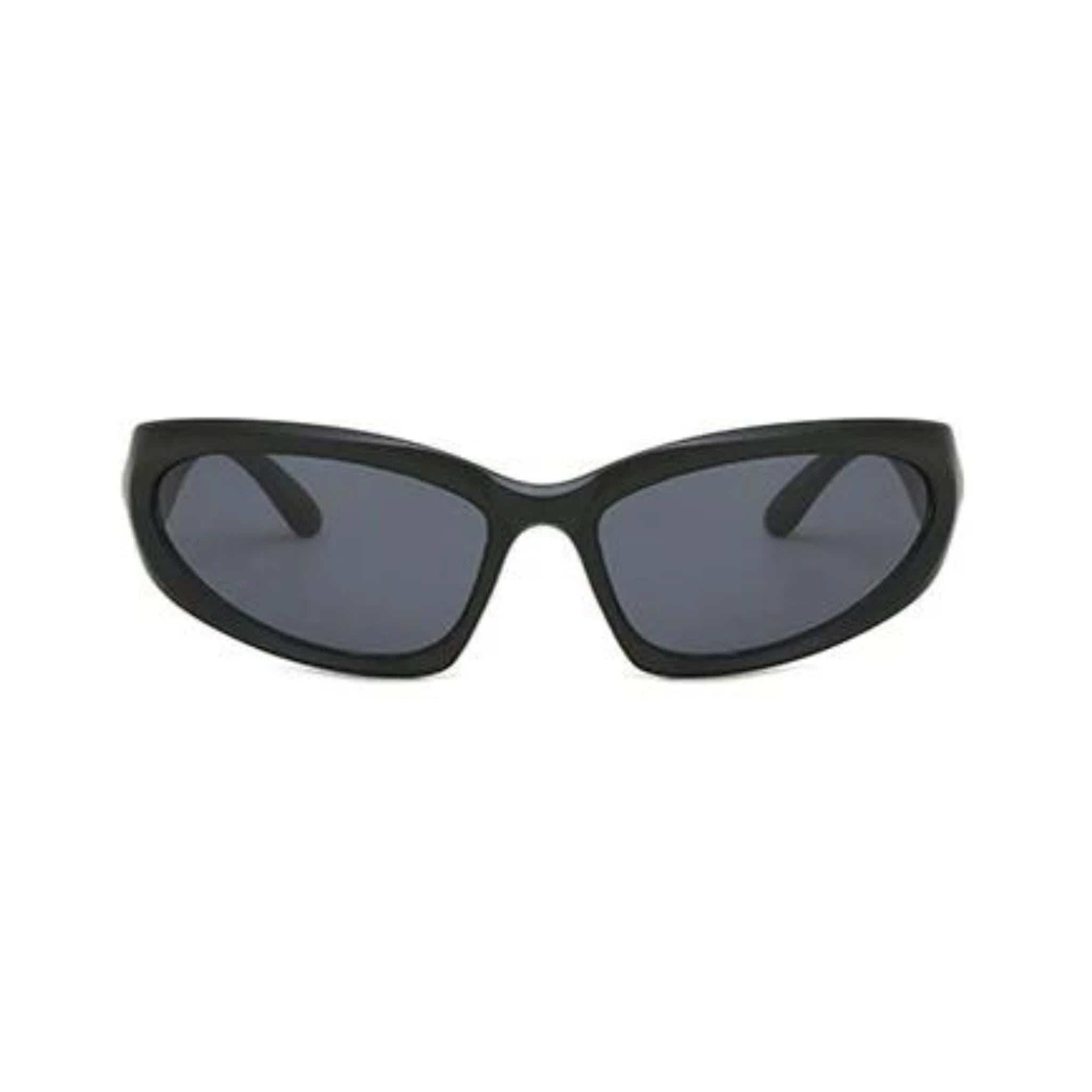 Futuristic Series Y2K Wraparound Sunglasses - Black Frame Grey Lenses Futuristic Series Y2K Wraparound Sunglasses - Black Frame Grey Lenses