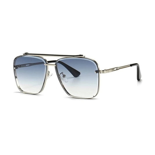 Bold Series Metal Frame Square Sunglasses - Silver Frame Gradient Blue Lens