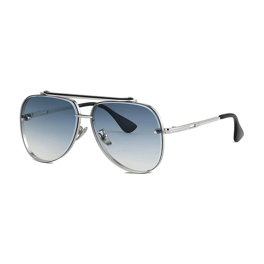 Bold Series Metal Frame Pilot Aviator Sunglasses - Silver Frame Gradient Blue Lens