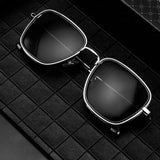 Fame Series Retro Square Sunglasses - Silver Frame Grey Lens