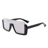 HautRim Series Half Rim Rectangular Sunglasses - Black Frame Silver Mirrored Lens