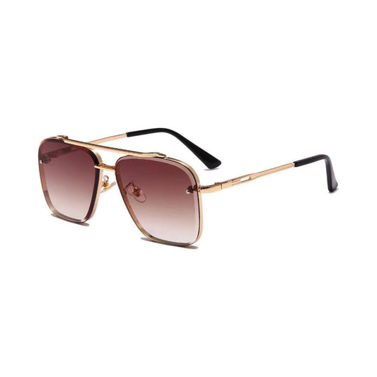 Bold Series Metal Frame Square Sunglasses - Gold Frame Brown Lens