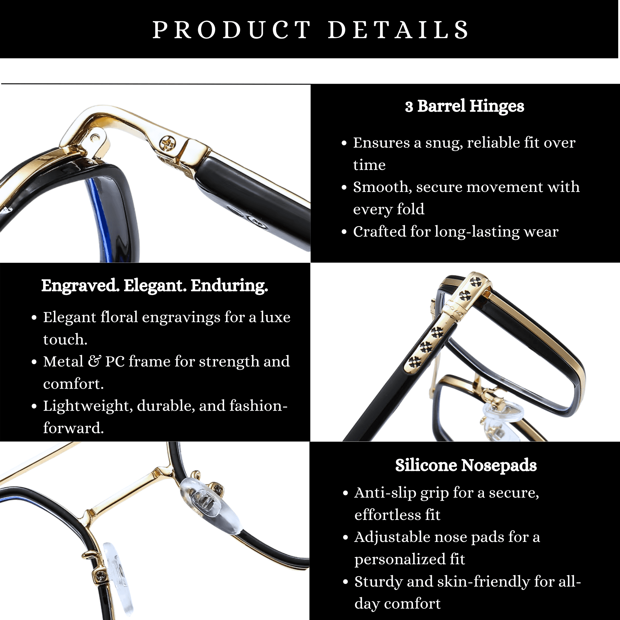 Etched Square Eyeglasses for Men & Women - Silver Crystal