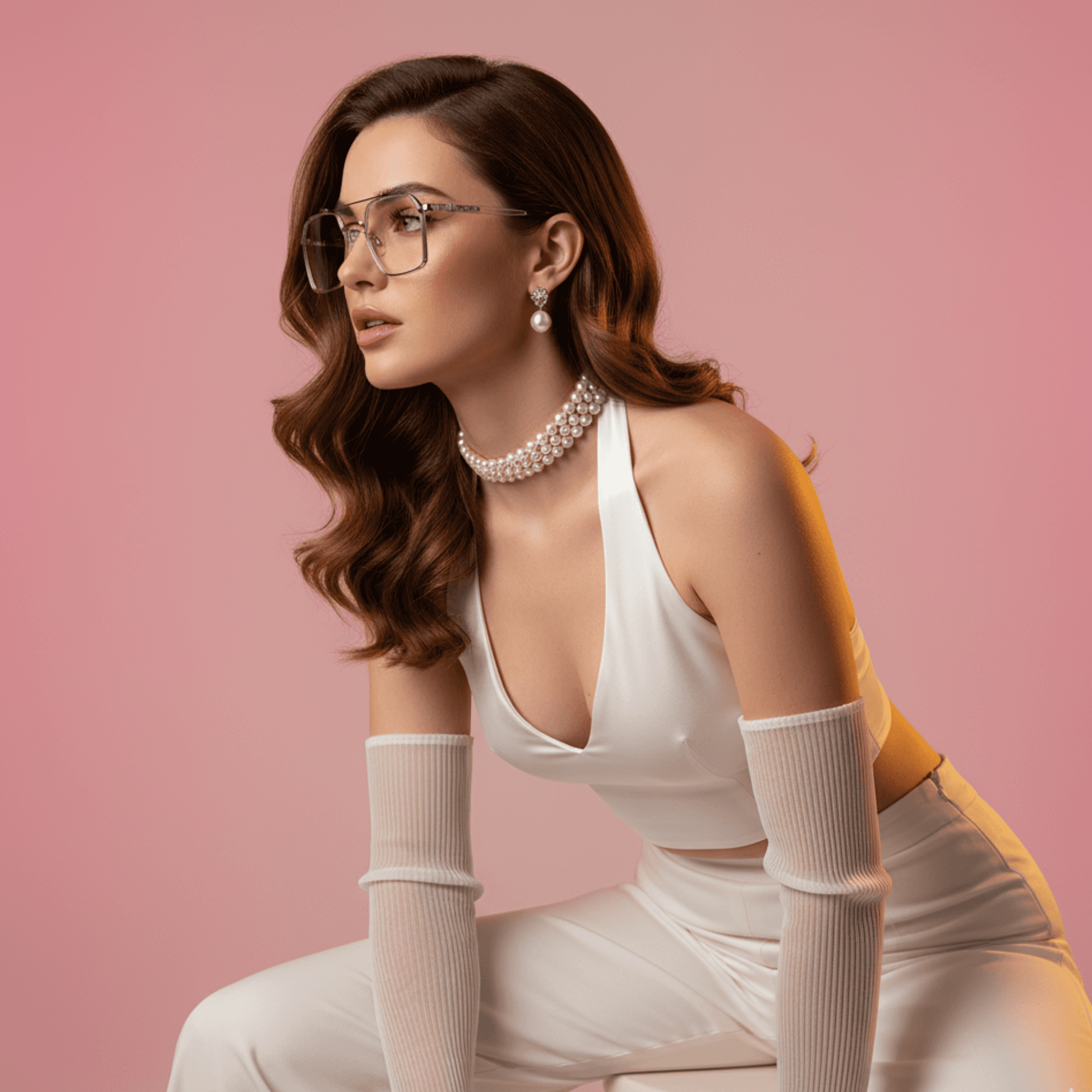 Etched Square Eyeglasses for Men & Women - Silver Crystal