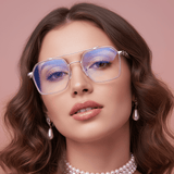 Etched Square Eyeglasses for Men & Women - Silver Crystal