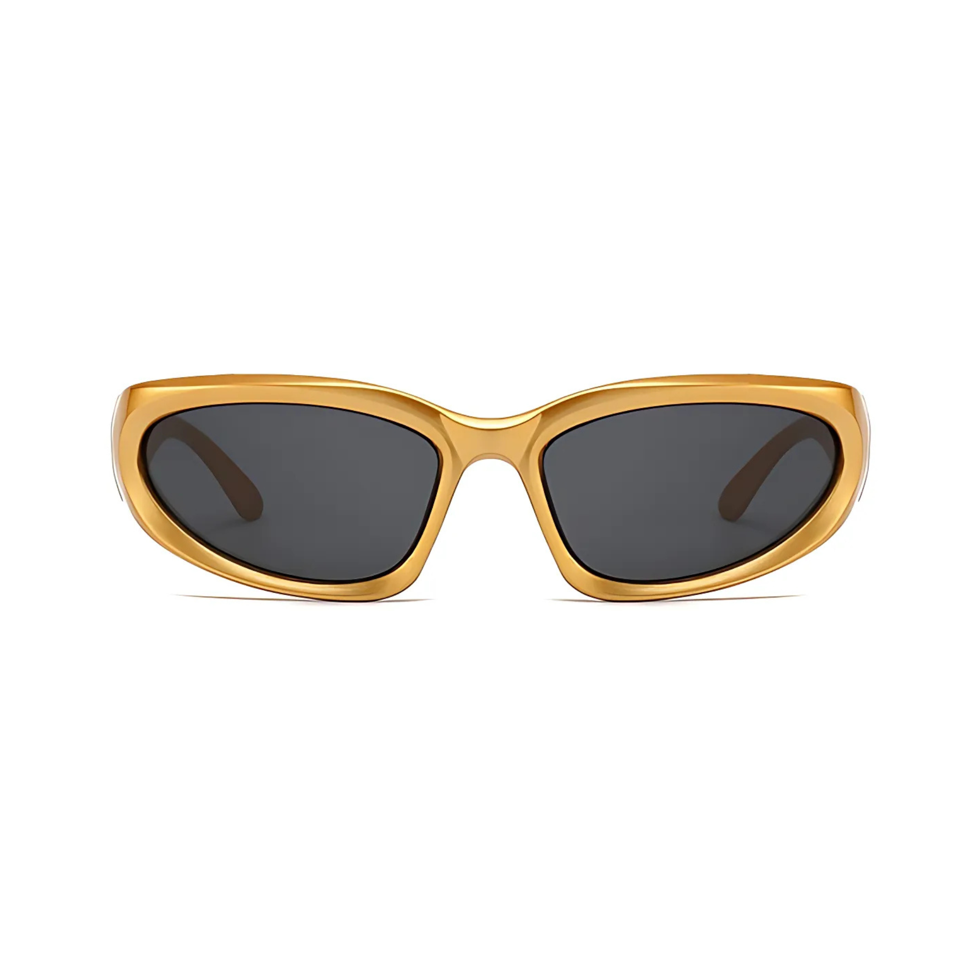 Futuristic Series Y2K Wraparound Sunglasses - Gold Frame Grey Lenses