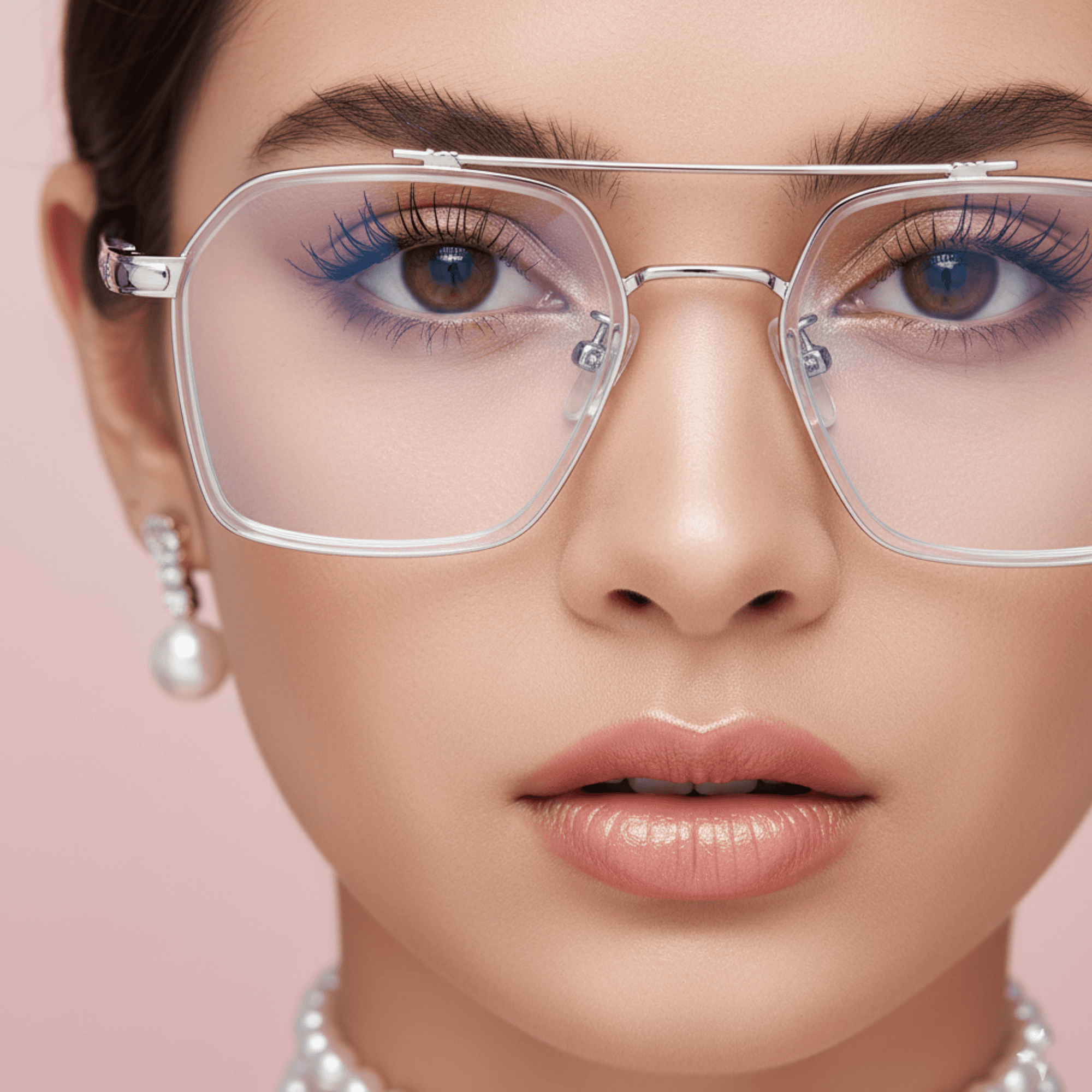 Etched Square Eyeglasses for Men & Women - Silver Crystal