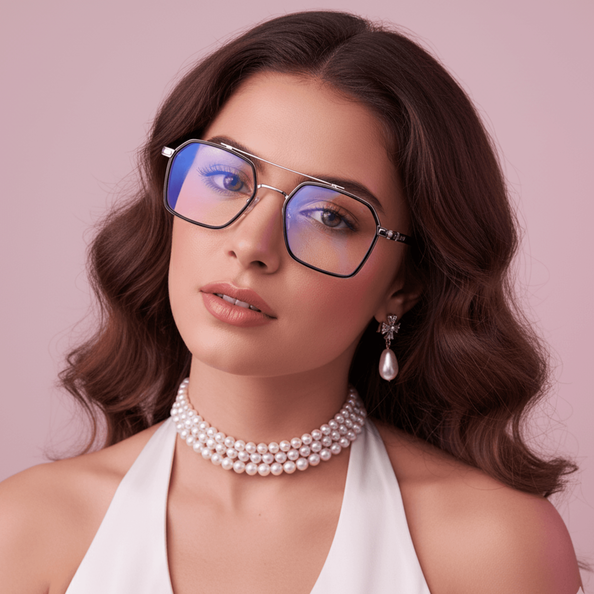 Etched Square Eyeglasses for Men & Women - Silver Black