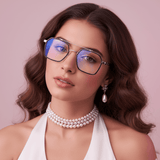 Etched Square Eyeglasses for Men & Women - Silver Black