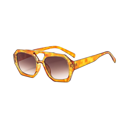 Rebel Retro Vintage 70s Hexagonal Aviator Double Bridge Sunglasses - Honey Tortoise Frame Brown Lenses