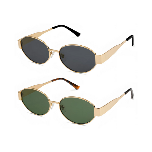 essntl Series Retro Oval Sunglasses For Women & Men - Pack Of 2 - Grey & Green