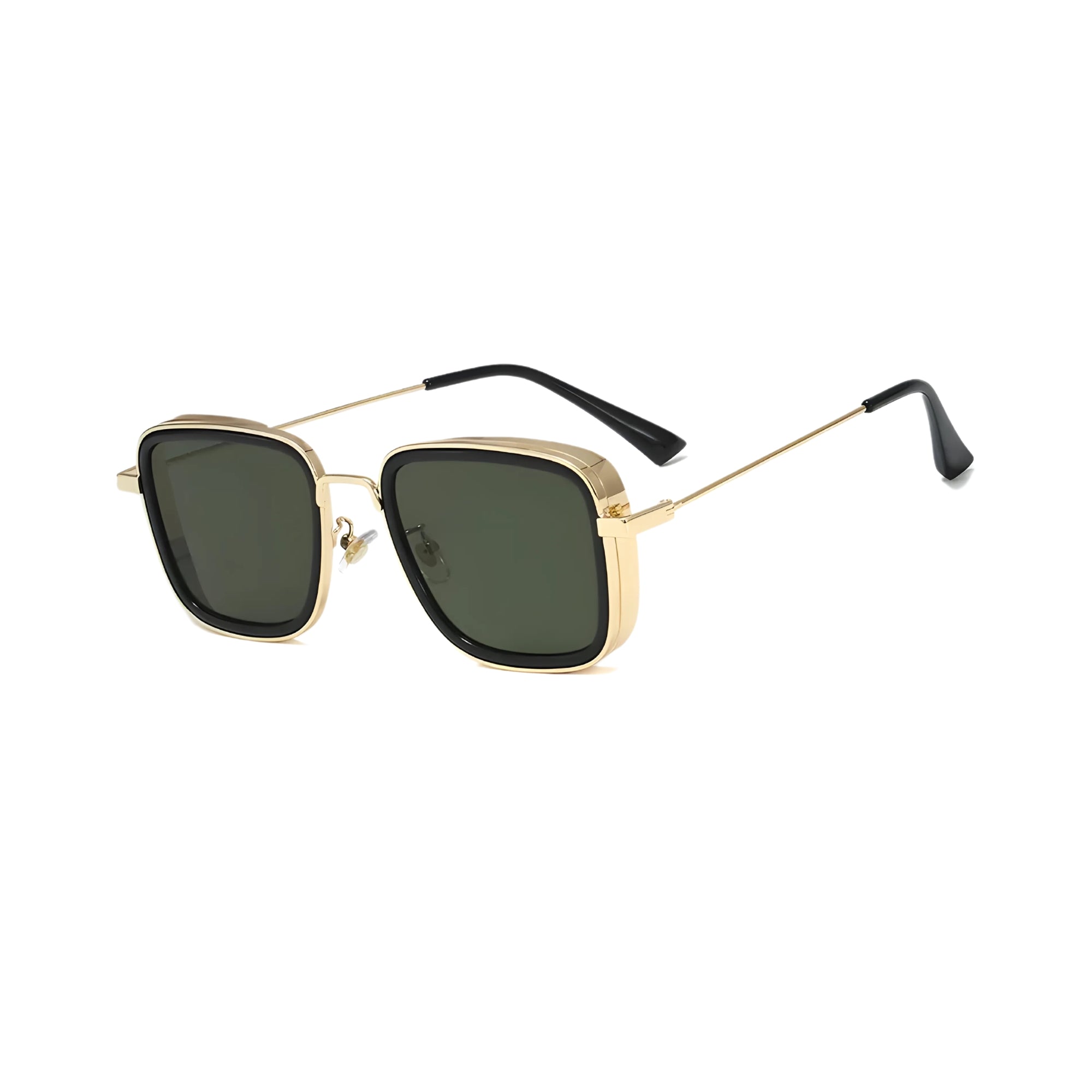 Fame Series Retro Square Sunglasses - Gold Frame Green Lens