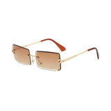 HautRim Series Rimless Rectangle Y2K Sunglasses For Men & Women Gold Brown