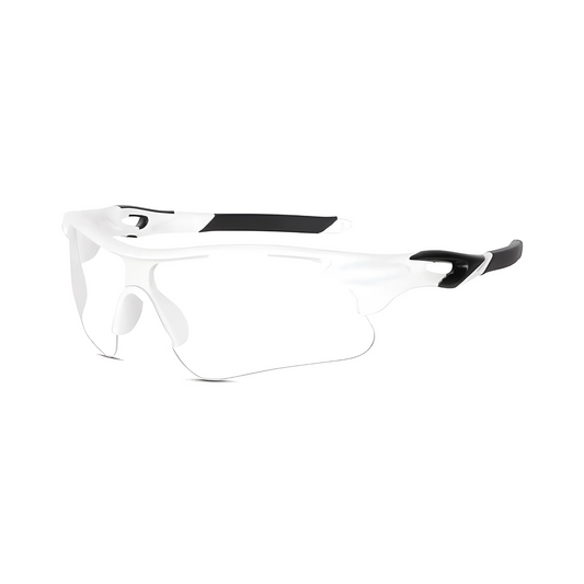 Futuristic Series Half Rim Sports Sunglasses - White Frame Clear Lenses