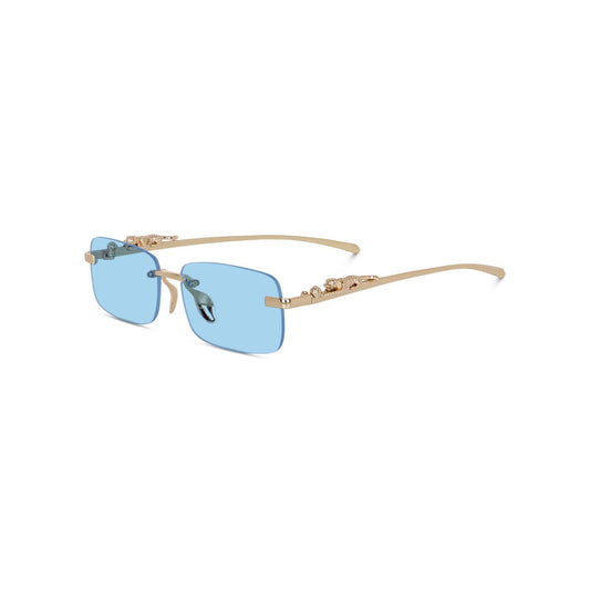 HautRim Series Rimless Rectangle Unisex Sunglasses - Gold Frame Blue Lenses