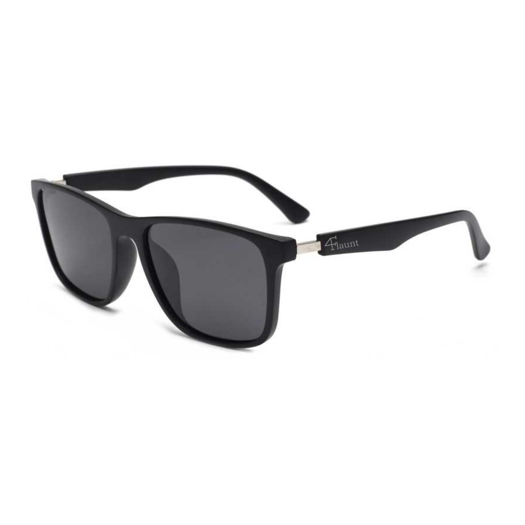 Klassic Series Rectangle Polarized & UV Protected Sunglasses Black Frame & Grey Lenses