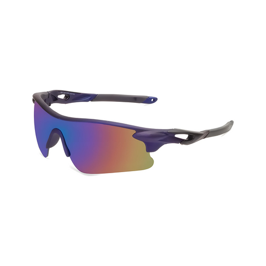 Futuristic Series Half Rim Sports Sunglasses - Blue Frame Multicolored Lenses