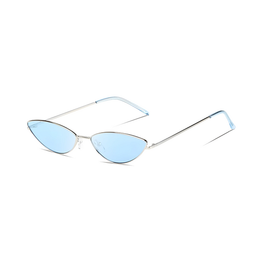 UV Protected Cute Cateye Sunglasses For Womens - Silver Frame Blue Lens