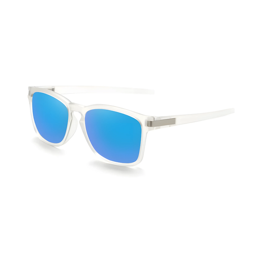 Klassic Series Polarized Sports Rectangular Sunglasses For Men & Women - (Crystal Frame Blue Mirrored Lenses)