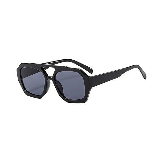 Rebel Retro Vintage 70s Hexagonal Aviator Double Bridge Sunglasses -  Black