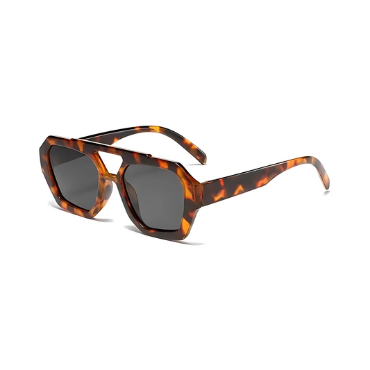 Rebel Retro Vintage 70s Hexagonal Aviator Double Bridge Sunglasses - Tortoise Frame Grey Lenses