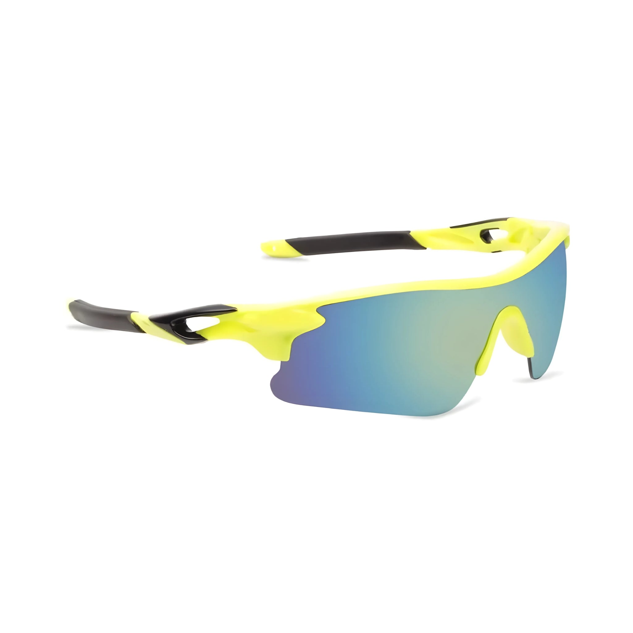 Futuristic Series Half Rim Sports Sunglasses - Yellow Frame Blue Yellow Gradient Lenses