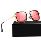 Fame Series Retro Square Sunglasses - Gold Frame Pink Lens