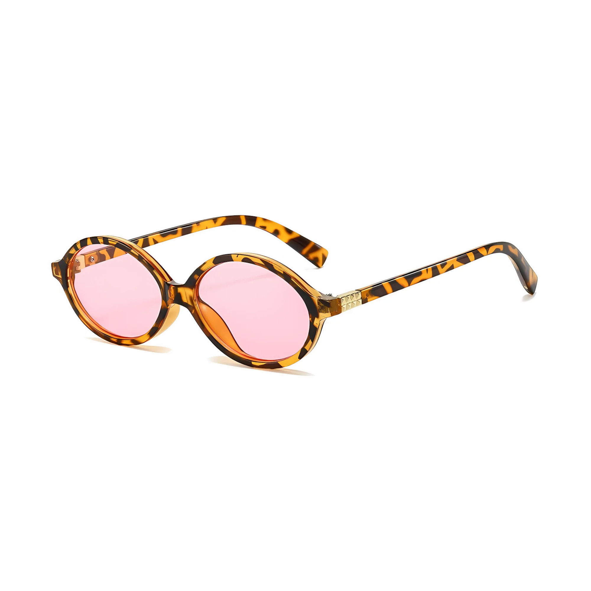 essntl series Retro Vintage 90s Oval Sunglasses For Men & Women - Leopard Rose