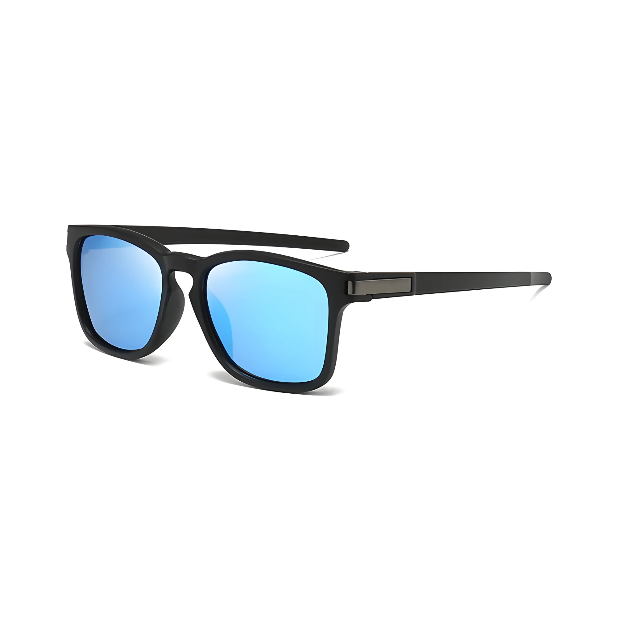 Klassic Series Polarized Sports Rectangular Sunglasses For Men & Women - (Matte Black Frame Blue Mirrored Lenses)