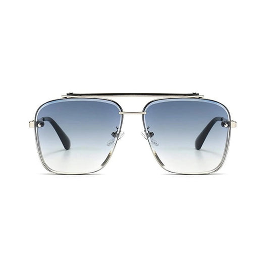 Bold Series Metal Frame Square Sunglasses - Silver Frame Gradient Blue Lens