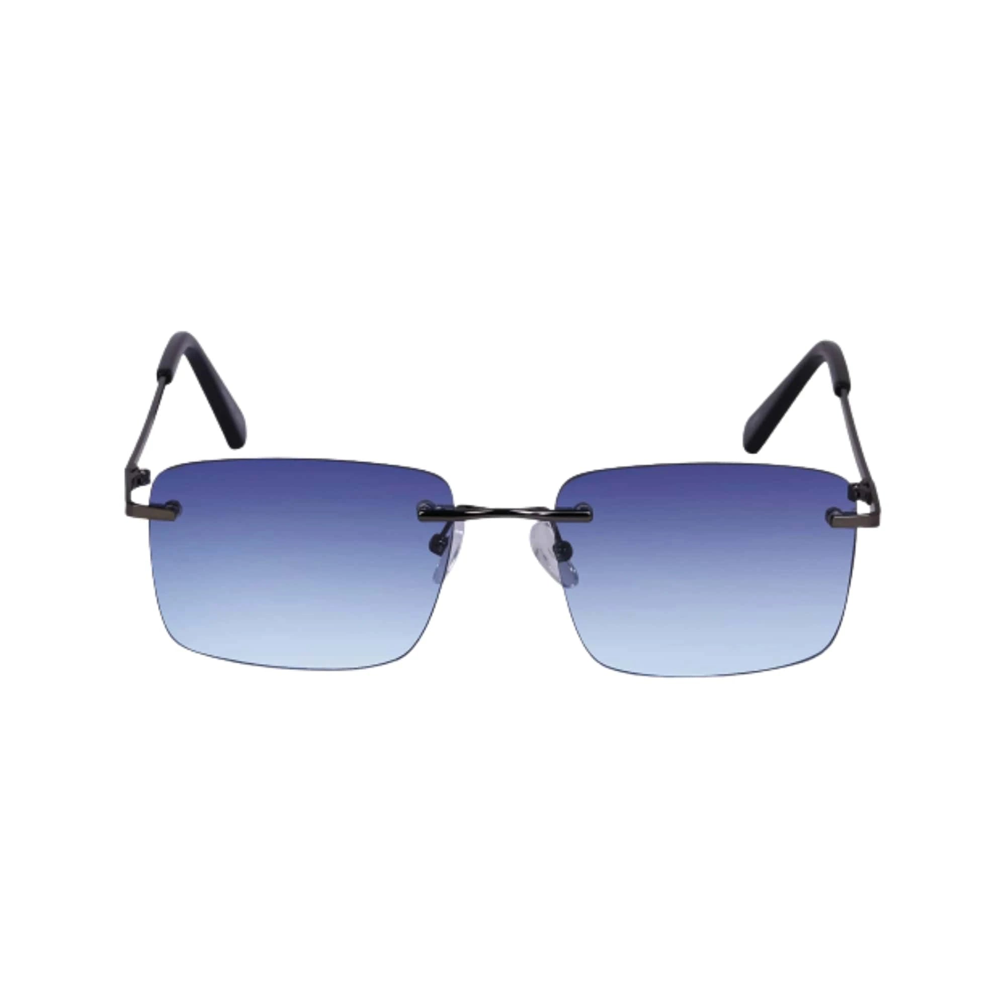 HautRim Series Rimless Rectangle Sunglasses - Black Frame Blue Lens
