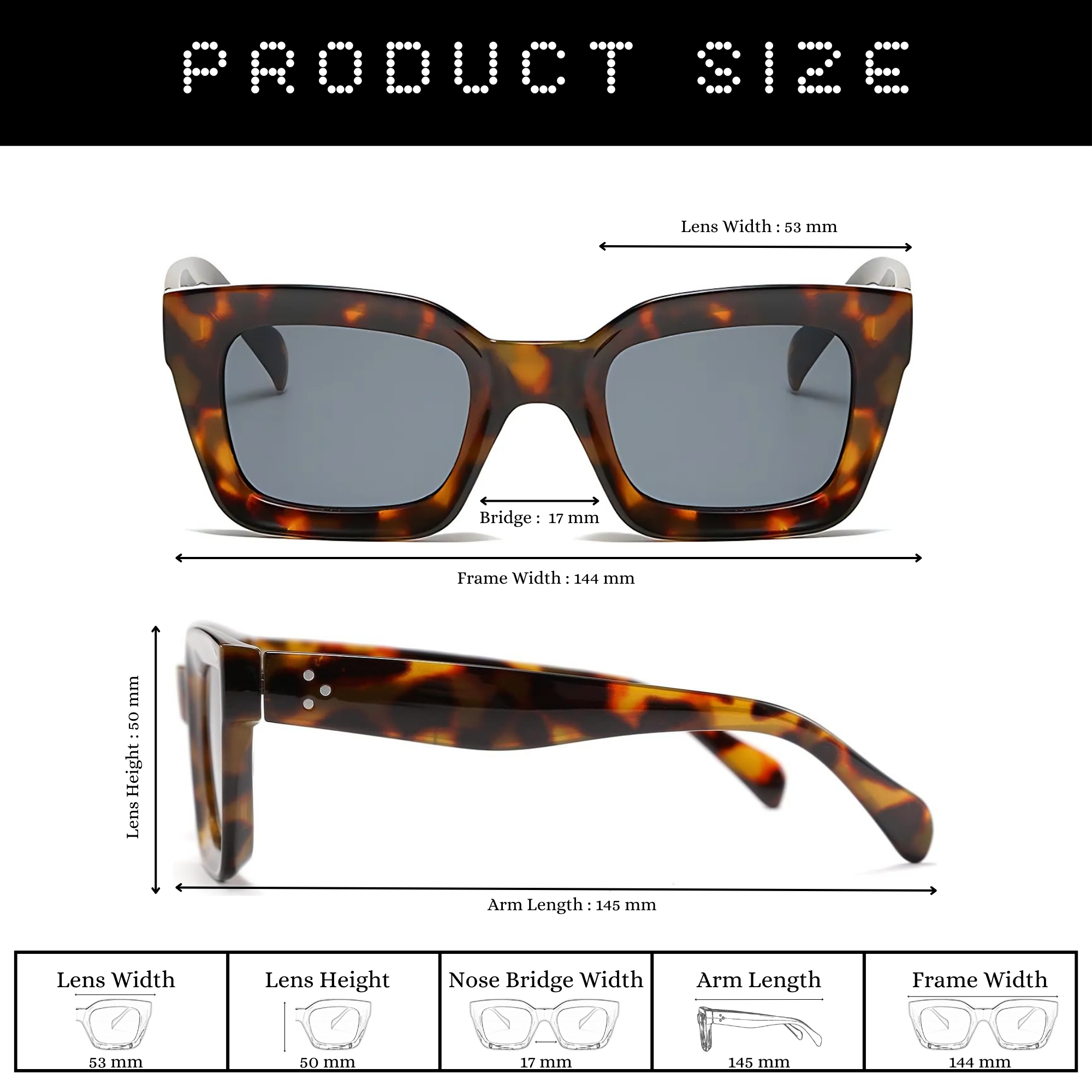 Dotted Series 3 Dots Square Sunglasses - Demi Grey