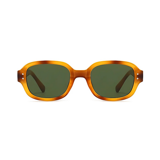 Dotted Series Retro Y2K Rectangle Polarized Sunglasses - Caramel Glaze Green Lenses